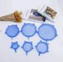 Imagem de Kit 6 Tampas Silicone Reutilizável Universal Flexível Prático - AZUL