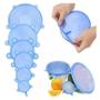 Imagem de Kit 6 Tampas Silicone Universal Pote Panela Pote Forma Reutilizável Elástico - Azul