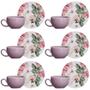 Imagem de Kit 6 Xícaras Cerâmica Chá Café Pires Pink Butterfly 85ml