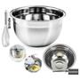 Imagem de Kit 6UN Bowl Tigela Mixing Multifuncional Bacia Prática Aço Inox 4L + Fouet Profissional Batedor Manual Ovos Receitas Ma