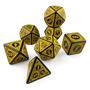 Imagem de Kit 7 Dados Rpg Amarelo D&d Runas D4 D6 D8 D10 D10% D12 D20