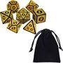 Imagem de Kit 7 Dados Rpg Amarelo D&d Runas D4 D6 D8 D10 D10% D12 D20