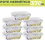 Imagem de Kit 7 Potes Vidro Hermético Marmita 4 Travas 370 Ml Fitness