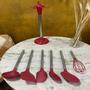 Imagem de Kit 7 Utensílios Cozinha Silicone Cabo Inox C/suporte Vermelho - Wincy