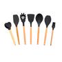Imagem de Kit 7 Utensílios Culinários Cabo Madeira Ponta Em Silicone