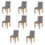 Imagem de Kit 8 Cadeiras de Jantar Luxo Pérola Estofadas em Linho Cinza Base Madeira Maciça Mel 