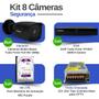 Imagem de Kit 8 Câmeras Bullet Black Tudo Forte TF 2020 B Full HD 1080p Visão Noturna 20M Proteção IP66 + DVR Tudo Forte TFHDX 3308 8 Canais + HD 1TB Purple