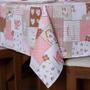 Imagem de Kit 8 Capas de Cadeira + Toalha de Mesa + Cortina Sala de Jantar Cozinha dos Sonhos Completa Bule Rosa