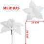 Imagem de Kit 8 Flores Artificial Gliter Enfeite Branco Natalino 25cm