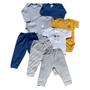 Imagem de Kit 8 peças body e calça Best Club Baby amarelo, branco, cinza e azul marinho com bordado urso