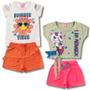 Imagem de Kit 8 Peças de Roupas Infantil Menina - 4 Camisetas + 4 Bermudas  - Kit com 4 Conjuntos