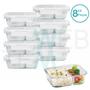 Imagem de Kit 8 Potes Hermético Marmita de Vidro Retangular Com Divisória 700ml Com Tampa BPA Free: Cozinha Organizada, Sustentabilidade e Alimentos Frescos