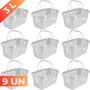 Imagem de Kit 9 Cesta Cestinha Plástica Supermercado Compras 3L c/ Alça Resistente Leve Mulituso Portátil