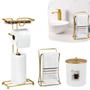 Imagem de Kit Acessorios Banheiro Lavabo Dourado Cesto de Lixo Premium Luxo Gold Lixeira Papeleira Porta Toalha De Rosto Bancada Conjunto Presente