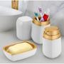 Imagem de Kit Acessorios Para Banheiro Lixeira Porta Escova Toalha Papel Higiênico Box Conjunto Para Lavabo Dourado Luxo