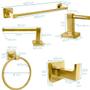 Imagem de Kit Acessórios Quadrado De Banheiro Dourado Aço Inox Lavabo Jogo Conjunto Completo 4 Peças Gold Toalheiro 40cm Porta Toalha Argola Papeleira Gancho