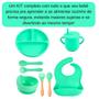 Imagem de Kit Alimentação Bebê 8 Peças De Silicone Introdução Alimentar Infantil Babador Copo Talheres Prato Com Ventosa