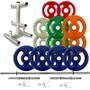 Imagem de Kit Anilhas Emborrachadas 40 Kg + Barras 2x 40cm + 1x 1.50m + Suporte 120kg