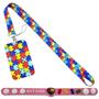Imagem de Kit Autismo identificação TEA porta crachá cordão estampado e pulseira autismo 19cm com regulagem kit infantil