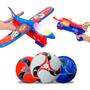 Imagem de Kit Avião c/ Lançador Led Bola de Futebol Brinquedo Infantil