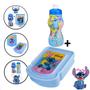 Imagem de KIT AZUL Squeeze 250ml Garrafa de água + Sanduicheira Porta Frios Lanche Escolar Stitch