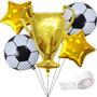 Imagem de Kit Balão Metalizado Bola De Futebol +  Balão Troféu + Balão Estrelas Metalizadas - Decoração Temática Futebol