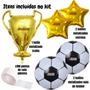 Imagem de Kit Balão Metalizado Bola De Futebol +  Balão Troféu + Balão Estrelas Metalizadas - Decoração Temática Futebol