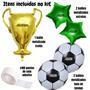 Imagem de Kit Balão Metalizado Bola De Futebol +  Balão Troféu + Balão Estrelas Metalizadas - Decoração Temática Futebol