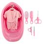 Imagem de Kit Banheira 22L Plastibaby Roupão Saboneteira Escova Prendedor de Chupeta Pente Para Bebê Rosa Azul