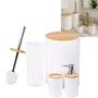 Imagem de Kit Banheiro Lavabo Luxo Conjunto Completo 4 Pçs Bambú Com Lixeira