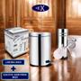 Imagem de Kit Banheiro Lixeira de Aço Inox 3 Litros com Escova Sanitária e Suporte