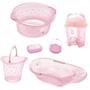 Imagem de Kit banho bebe adoleta banheira + saboneteira bacia e outros rosa translúcido