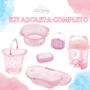 Imagem de Kit banho bebe adoleta banheira + saboneteira bacia e outros rosa translúcido