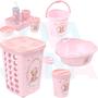 Imagem de Kit Banho Cesto,lixeira,saboneteira,balde,bacia,kit higiene Ursa Rosa - plasutil
