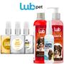 Imagem de Kit Banho Para Pets Shampoo 300ml + Leave In 300ml + 3 Perfumes 60ml + Limpa Patas Lub Pet