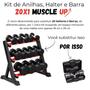 Imagem de Kit Barra Anilha Halter Ajustável 30 Kg 20x1 Muscle Up