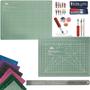 Imagem de Kit Base de Corte A4 30x22cm Multiuso Costura Artesanato Patchwork Desenho Jogo Estilete Precisão 13 Peças Regua Metal 30cm