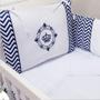 Imagem de kit Berço bordado 09 peças luna baby chevron luxo branco e azul