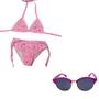 Imagem de Kit Biquini Infantil Cortininha Lycra Praia Rosa + Oculos De Sol