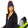 Imagem de Kit Blusa de frio Moletom ABERTO JAQUETA com capuz + TOUCA POMPOM Flanelado Corrida Yoga Feminina 835