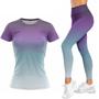 Imagem de Kit Blusa Feminina Academia Dry Degrade Calca Legging Cos Alto Fitness Suplex Caminhada Treino