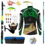 Imagem de Kit Blusa Pesca Masculina Mais Artigos Para Pescaria Vara Telescopica Isca Molinete Proteção UV50