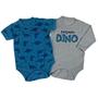 Imagem de Kit body bebê longo mescla bordado dino e body curto azul estampado dinos - 2 peças