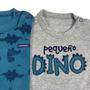 Imagem de Kit body bebê longo mescla bordado dino e body curto azul estampado dinos - 2 peças