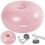 Imagem de Kit Bola Donut 45cm + Elastico Leve com Alcas + Elastico 8 Leve + Colchonete + Bloco de Apoio + Roda Abdominal Rosa Liveup Sports