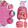 Imagem de Kit Bolsa Escolar Feminina Barbie 3d Rodinha Reforçada Tam G