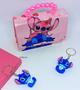 Imagem de Kit Bolsa Infantil Menina Mini Bag Disney Lilo Stitch Alça Mão Pérolas + Chaveiro com Boneco Miniatura Stiitch 3D Moda