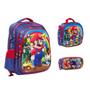 Imagem de Kit Bolsa Mochila Escolar Super Mario 3D Cor Azul Passeio