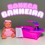 Imagem de Kit Boneca+Banheira Milkinhas Petit Brincadeira de faz de conta Cuidado infantil Carinho