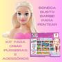 Imagem de Kit Boneca Barbie Busto Para Pentear e Com Acessórios Para Fazer Pulseiras Menina Brinquedo Infantil